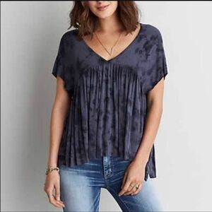 American Eagle Blue Grey Tie Dye Soft & Sexy Sleeveless babydoll Top Womens  XS